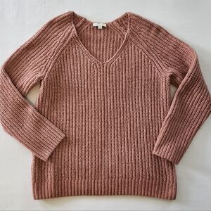 Lucky Brand Women's Pink Knit Chenille Sweater Small V Neck
